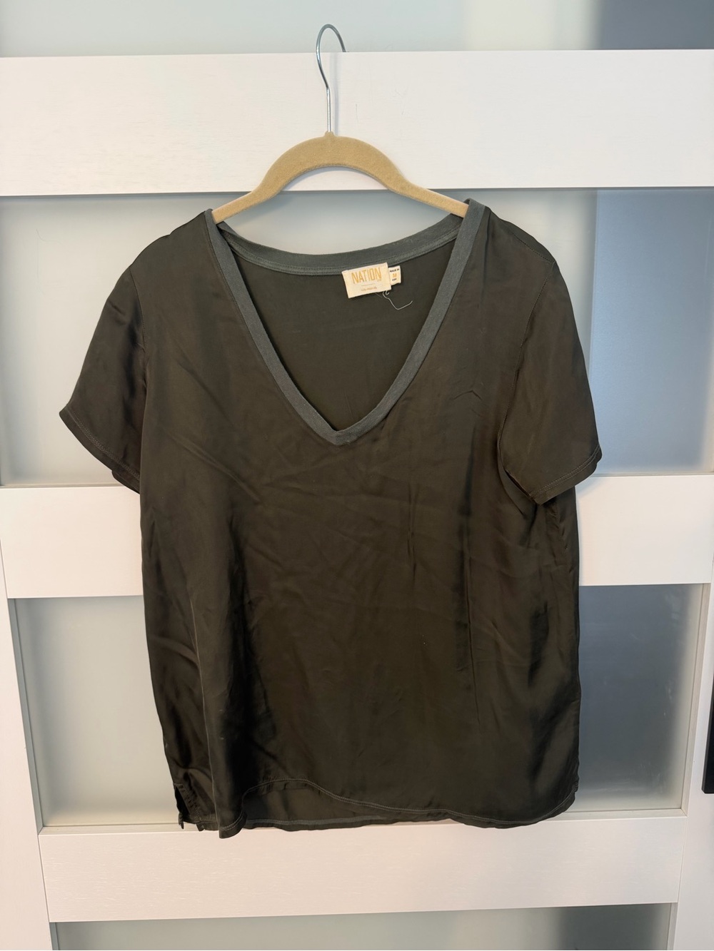 Nation LTD Olive Green V-Neck Short Sleeve Tee